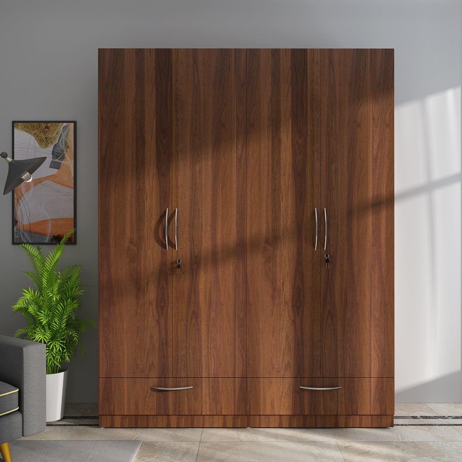 Wooden wardrobe 4 door discount