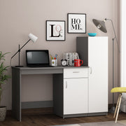 Eager Study Table with O/H Storage | Grey and Frosty White