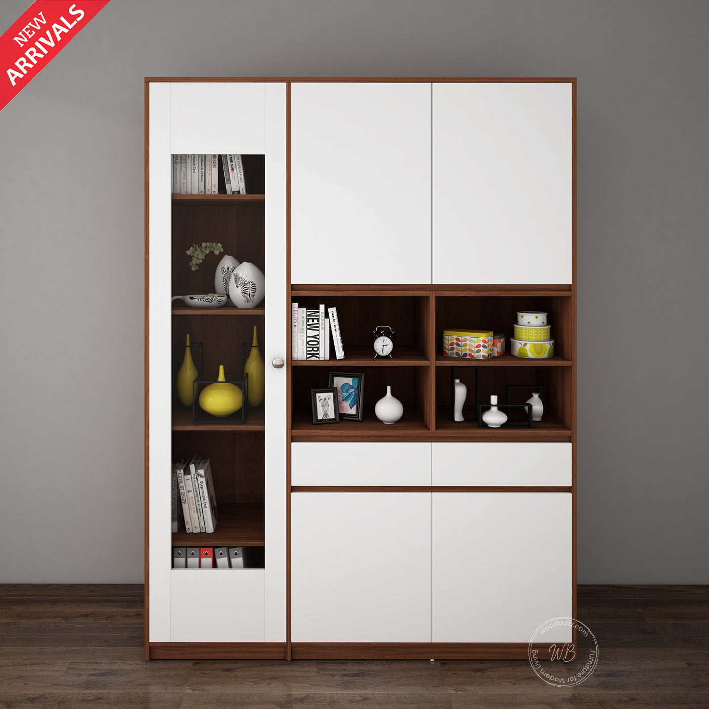 Noble Multi Storage Cabinet | Walnut and Frosty White