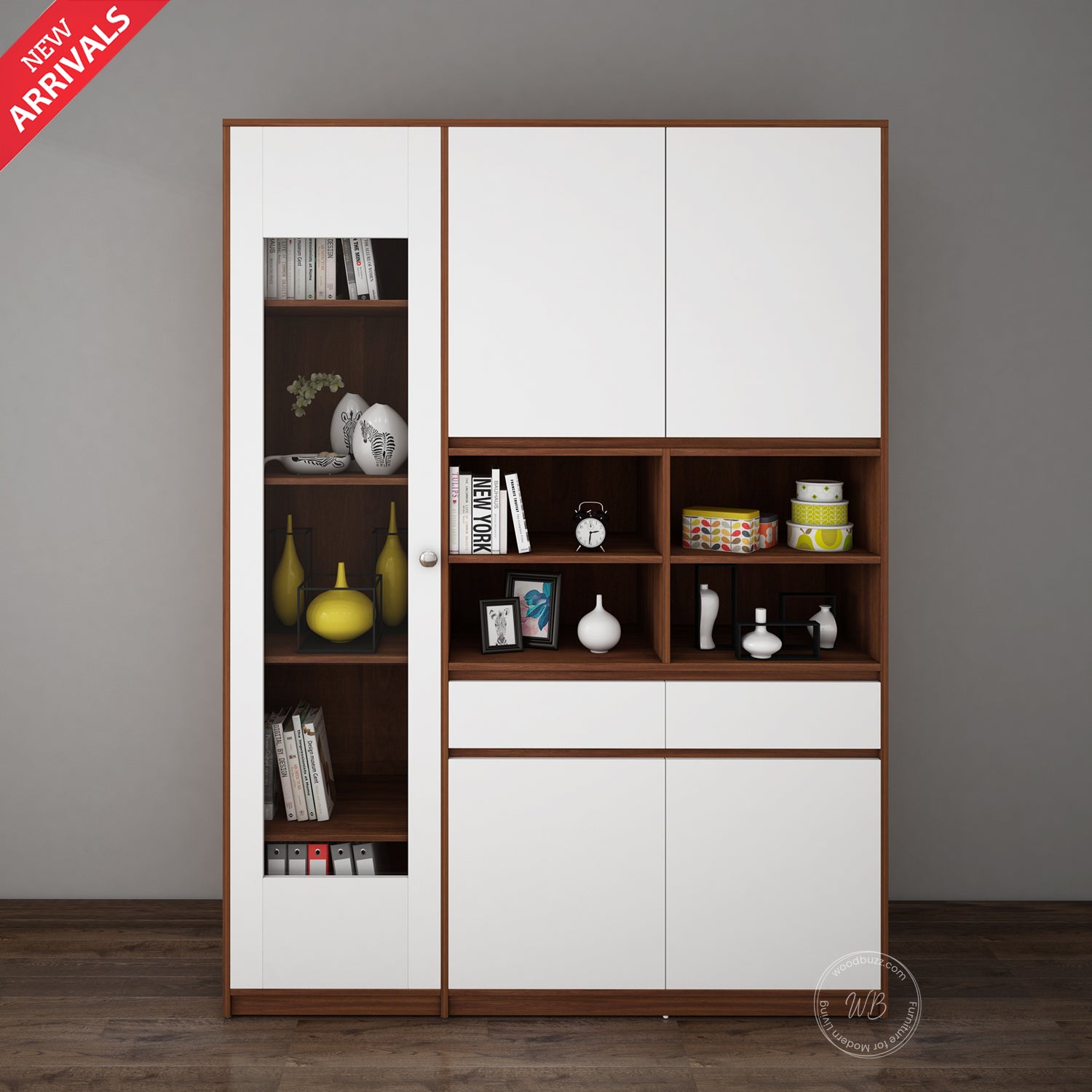 Noble Multi Storage Cabinet | Walnut and Frosty White
