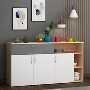 Alex Crockery Unit | Beige Teak, Grey and Frosty White
