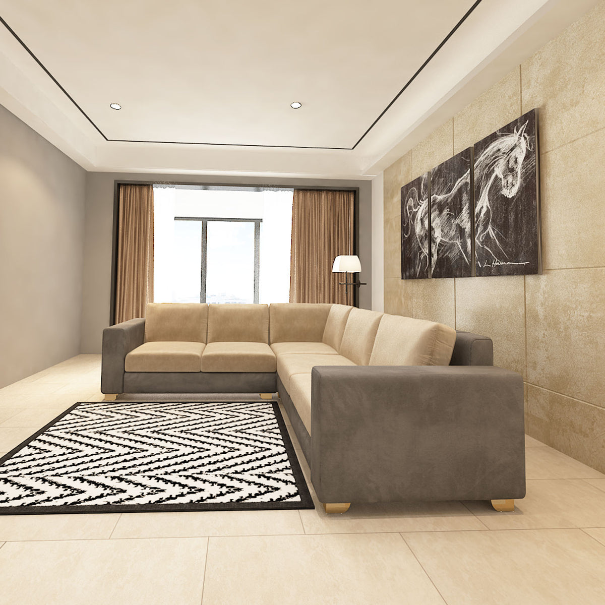 Savvy Sofa | L Shape |  Graphite Grey and Beige