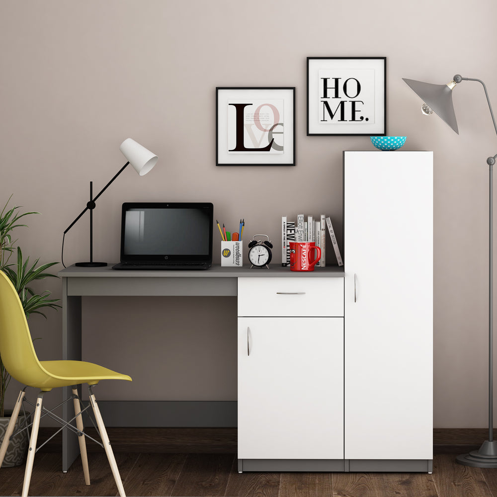 Eager Study Table with O/H Storage | Grey and Frosty White