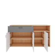 Alex Crockery Unit | Beige Teak, Grey and Frosty White