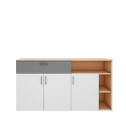 Alex Crockery Unit | Beige Teak, Grey and Frosty White