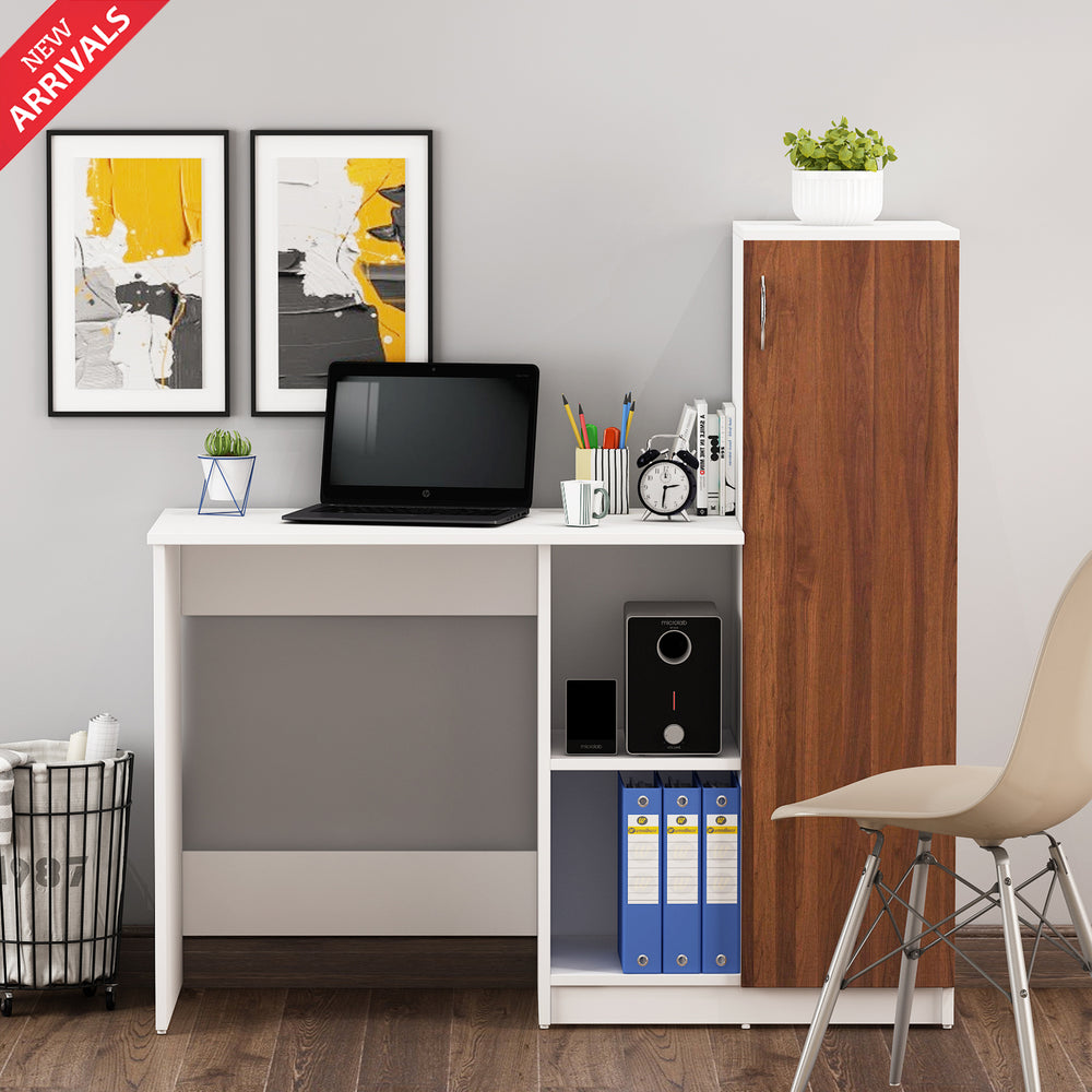 Zen Home Office Table | Walnut and Frosty White
