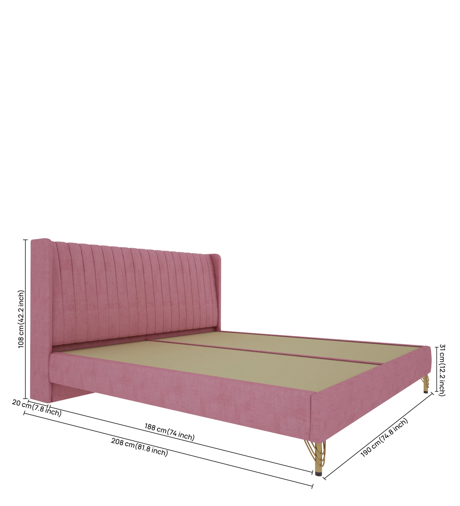 Amour king bed - Blush Pink