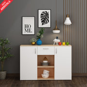 Kyrss Crockery Unit | Beige Teak and Frosty White