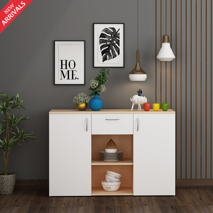 Kyrss Crockery Unit | Beige Teak and Frosty White