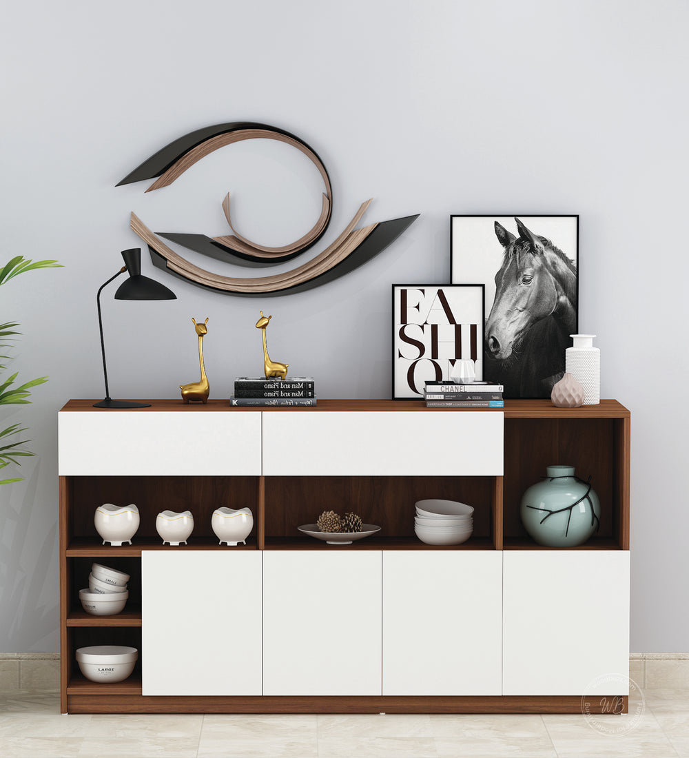 Lisa Side Crockery Unit | Large | Walnut and Frosty White