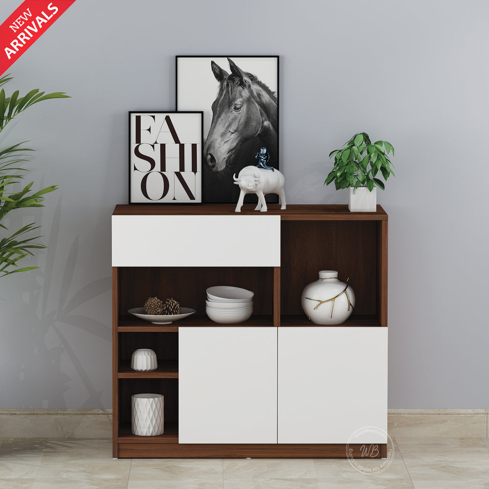 Lisa Side Crockery Unit | Small | Walnut and Frosty White