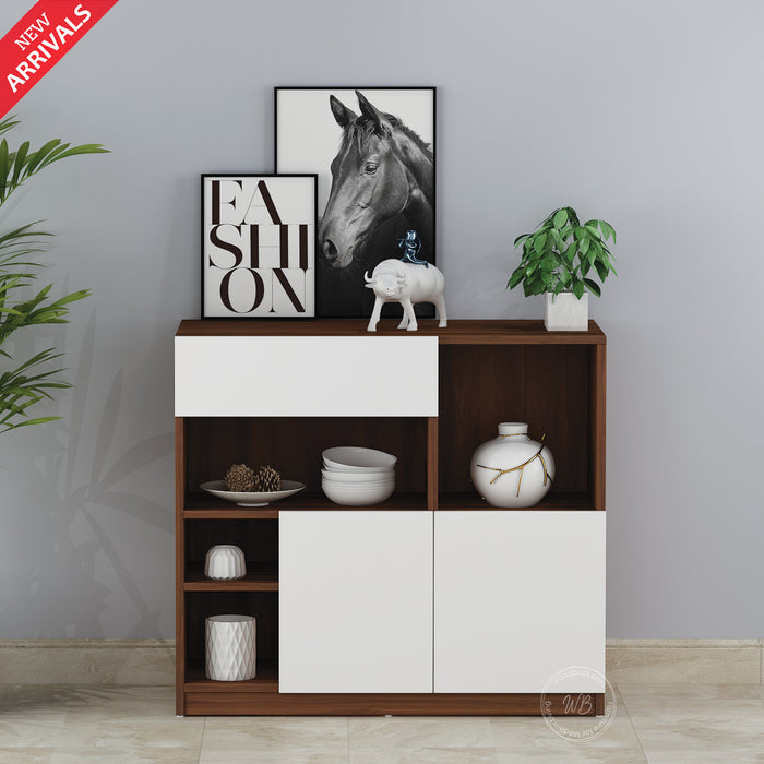 Lisa Side Crockery Unit | Small | Walnut and Frosty White