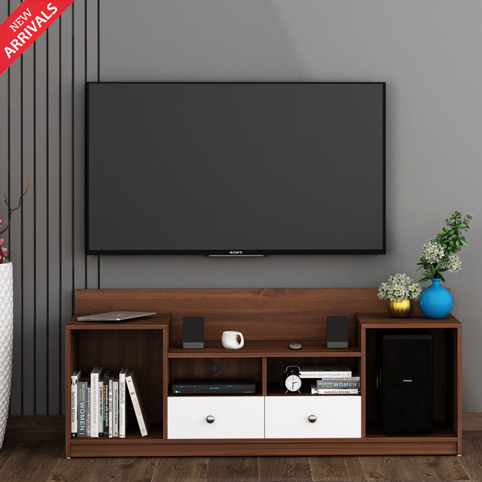 Donald TV Unit- Walnut & Frosty White