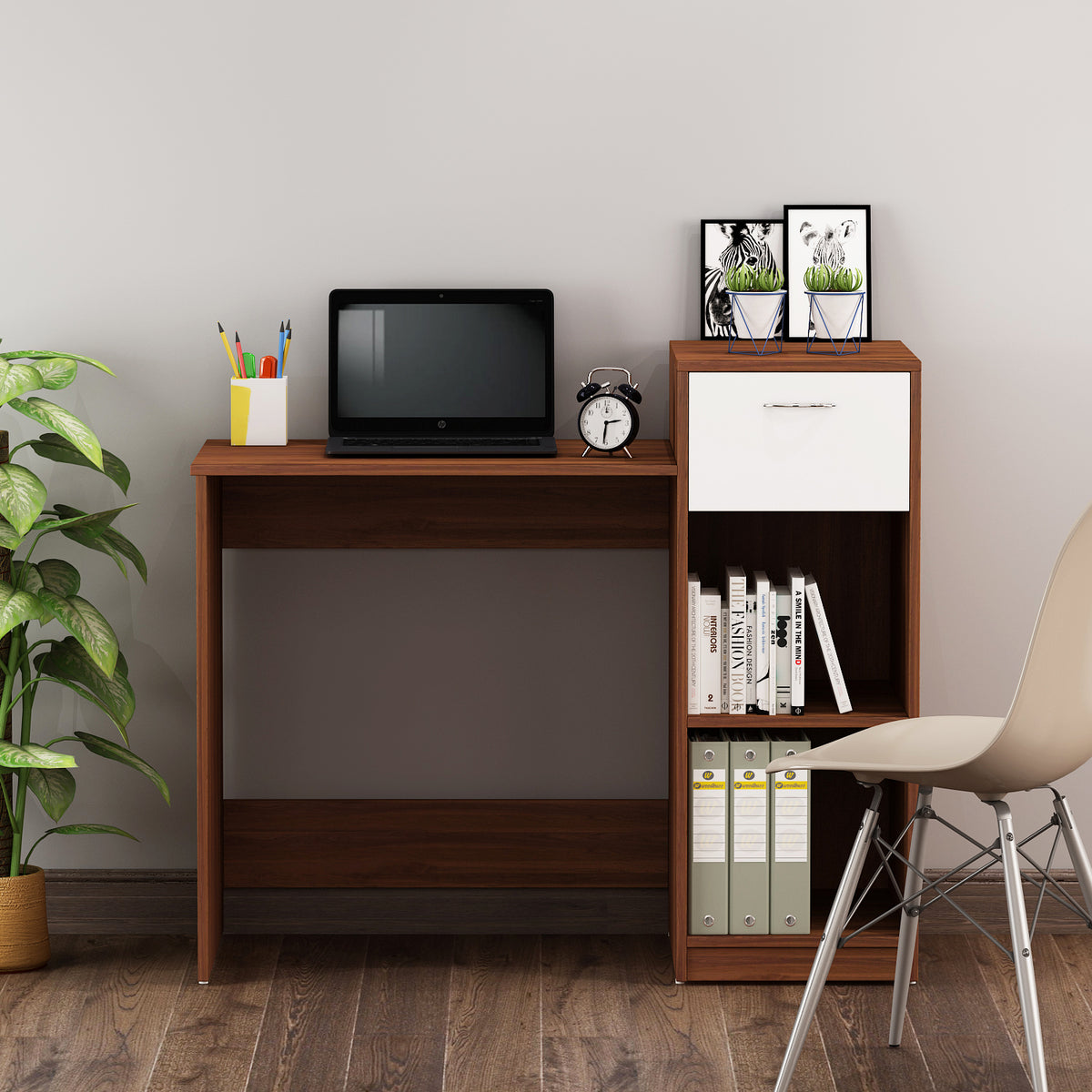 Nova Home office table | Walnut and Frosty White