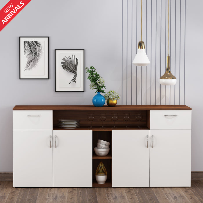 Flara Crockery Unit- Walnut & Frosty White