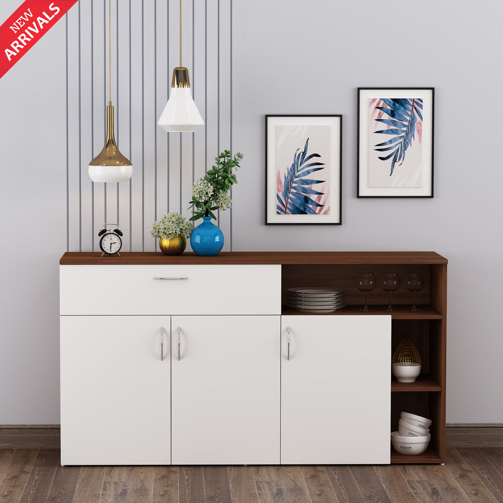 Alex Crockery Unit |  Walnut and Frosty White