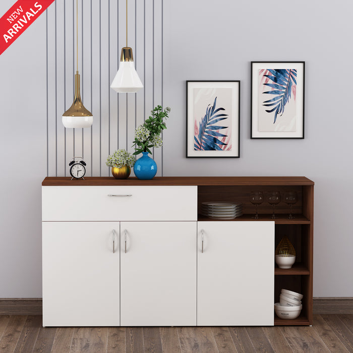 Alex Crockery Unit |  Walnut and Frosty White