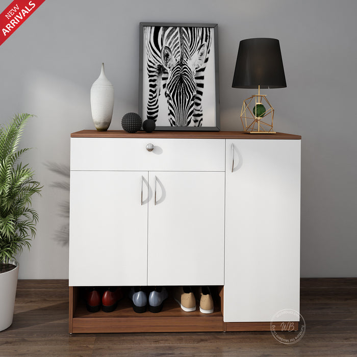 Gleam Shoe Cabinet | Walnut and Frosty White