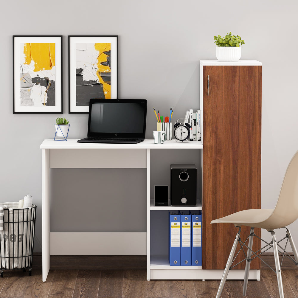 Zen Home Office Table | Walnut and Frosty White