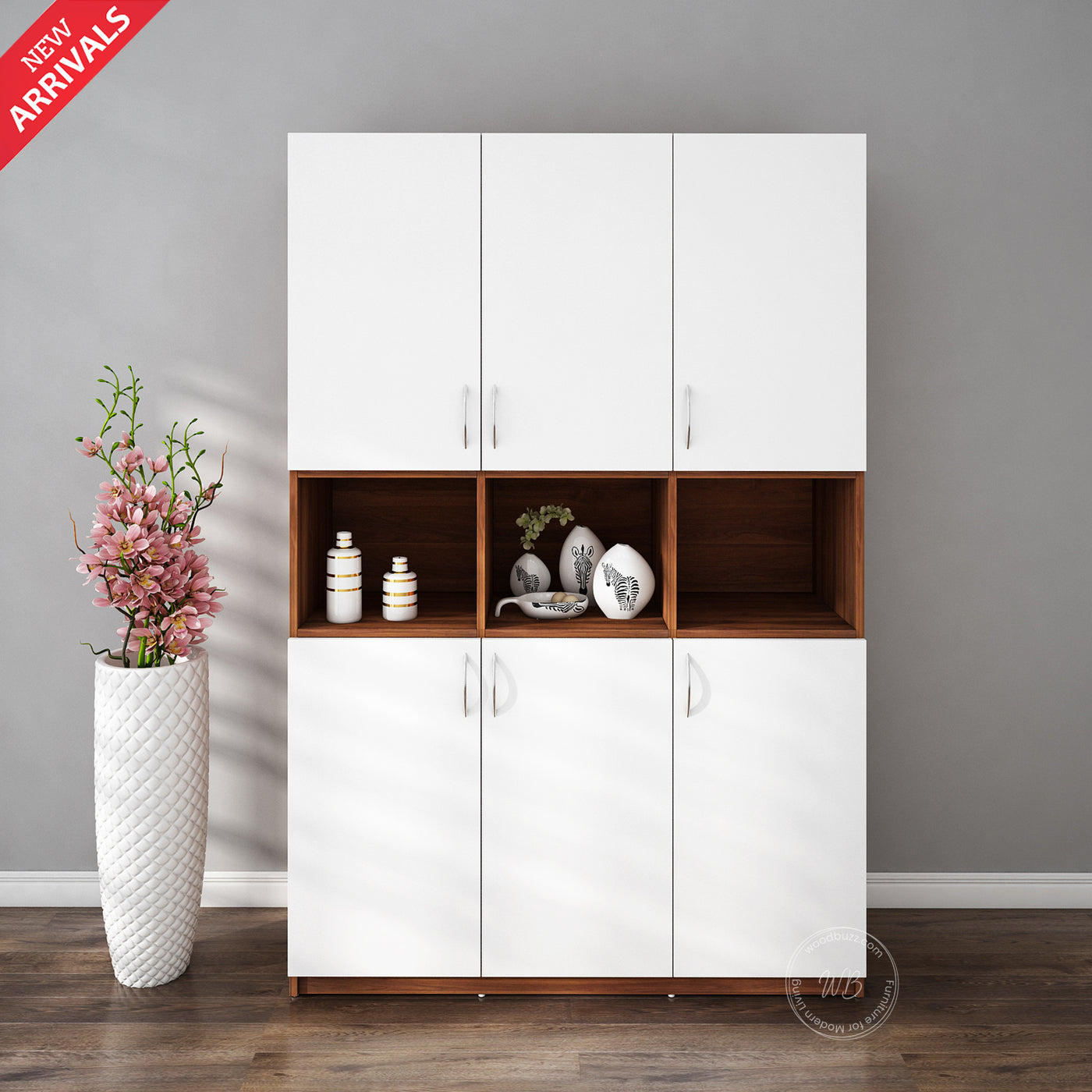Harmony Crockery Unit | Walnut and Frosty White
