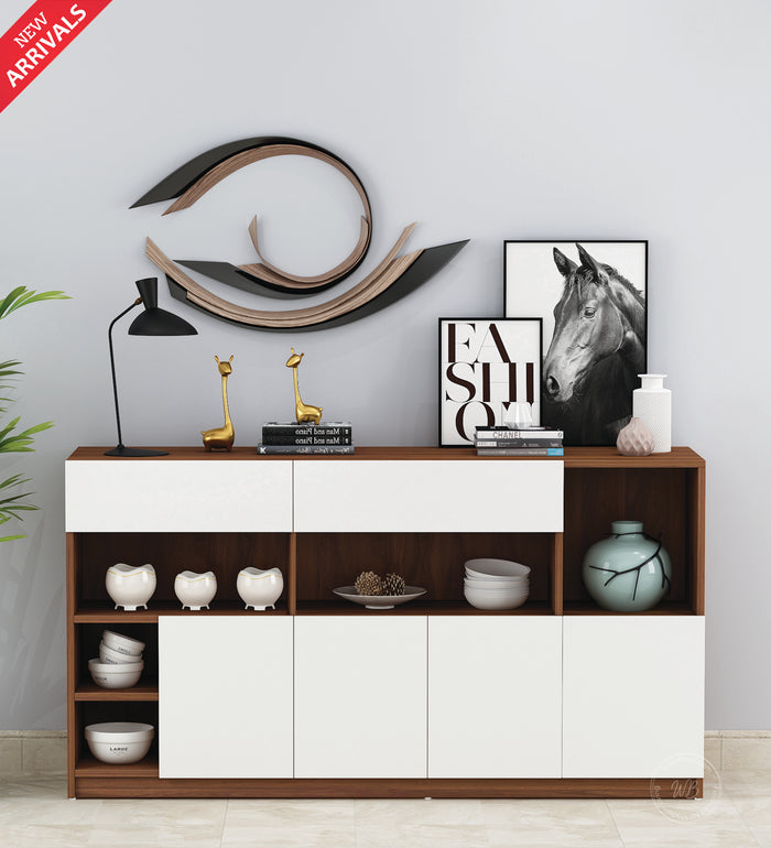 Lisa Side Crockery Unit | Large | Walnut and Frosty White