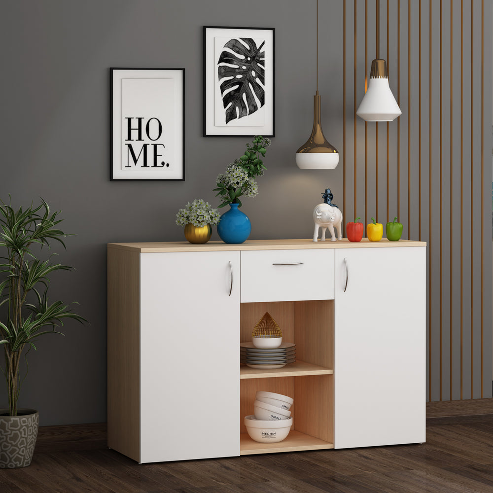 Kyrss Crockery Unit | Beige Teak and Frosty White