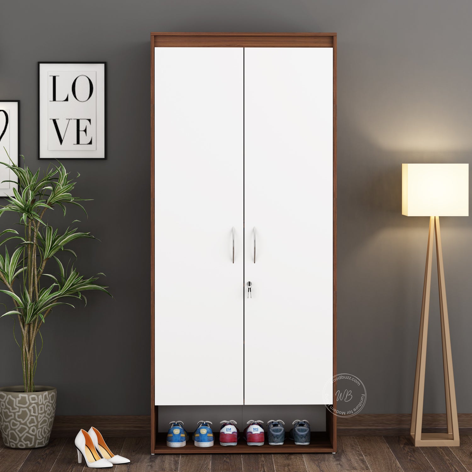 Ivara 2 Door Wardrobe - Walnut & Frosty White