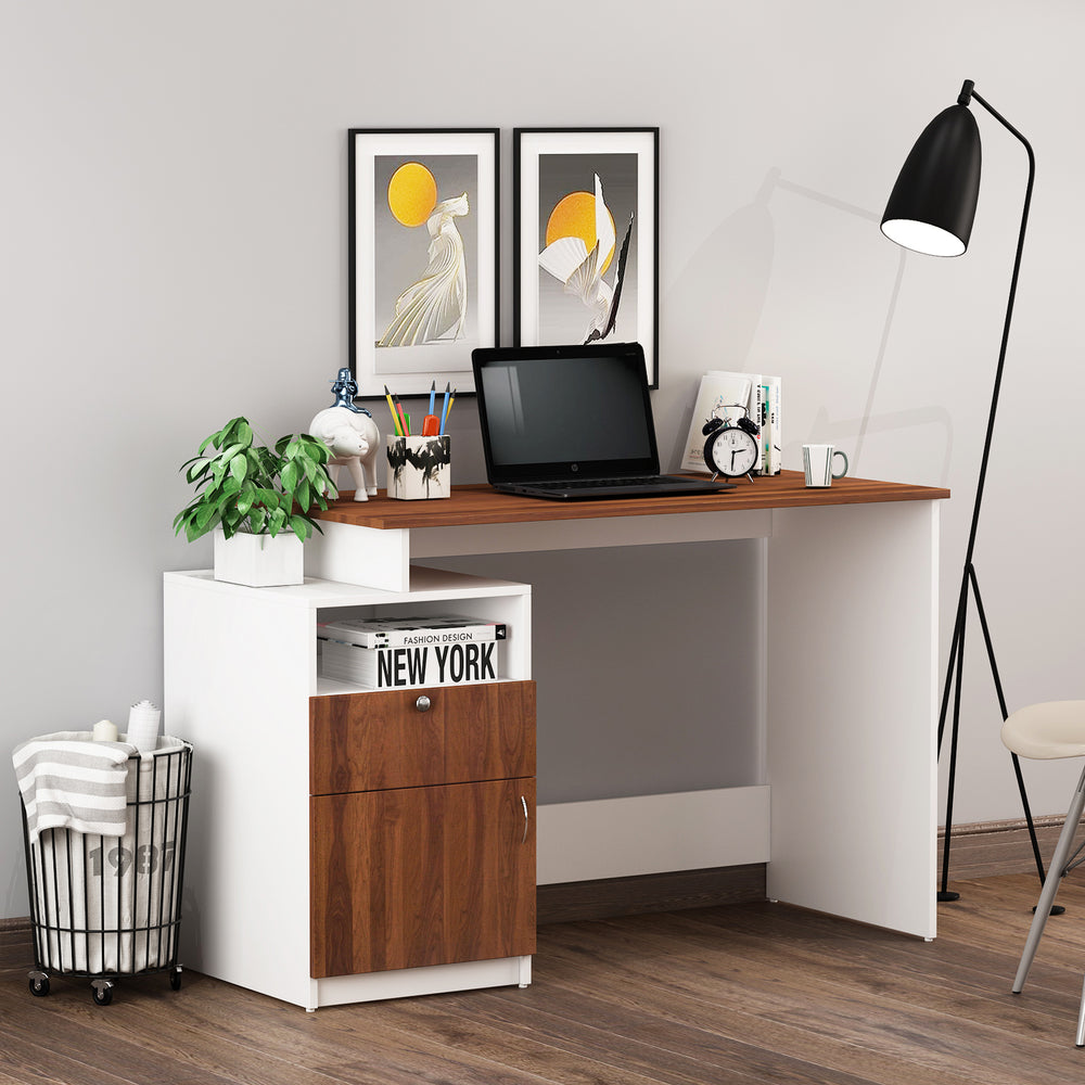 Zolt Computer Desk | Walnut and Frosty White