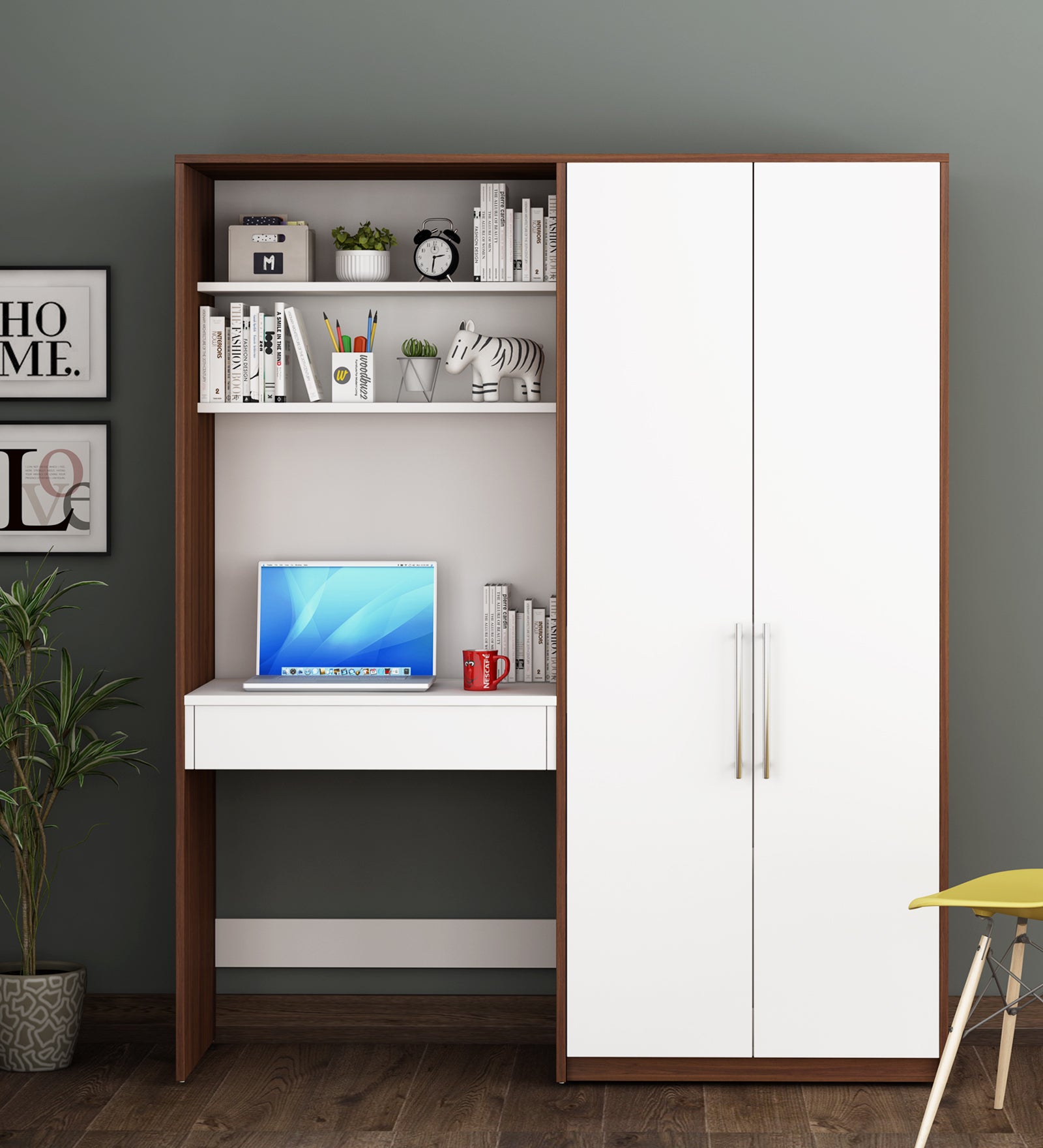 Crest Study Table cum wardrobe | Walnut and Frosty White