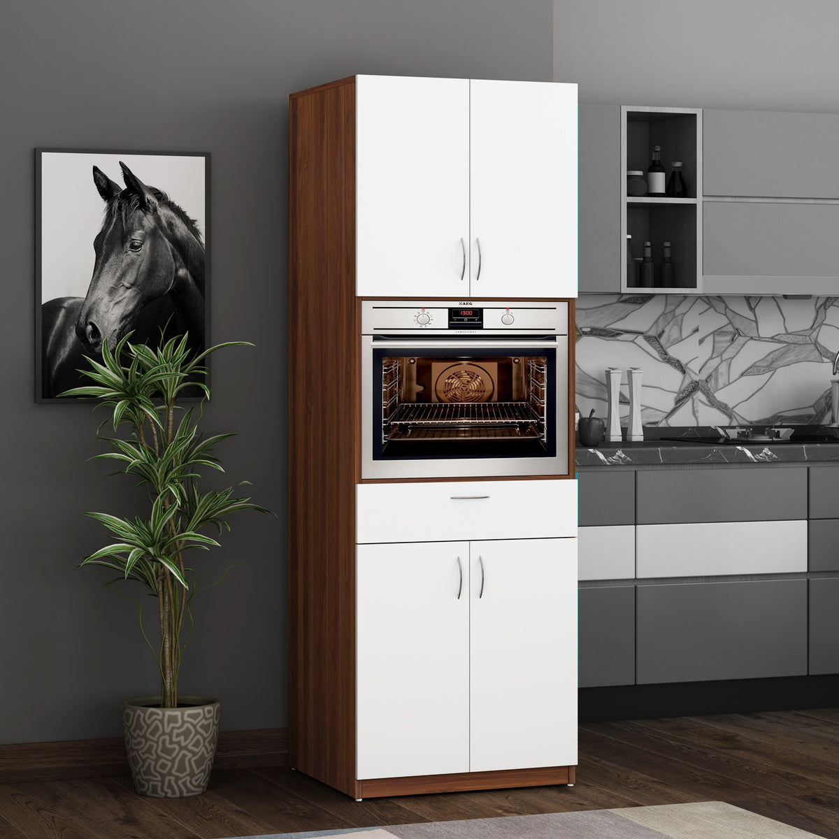 Ambra Crockery Unit | Walnut and Frosty White