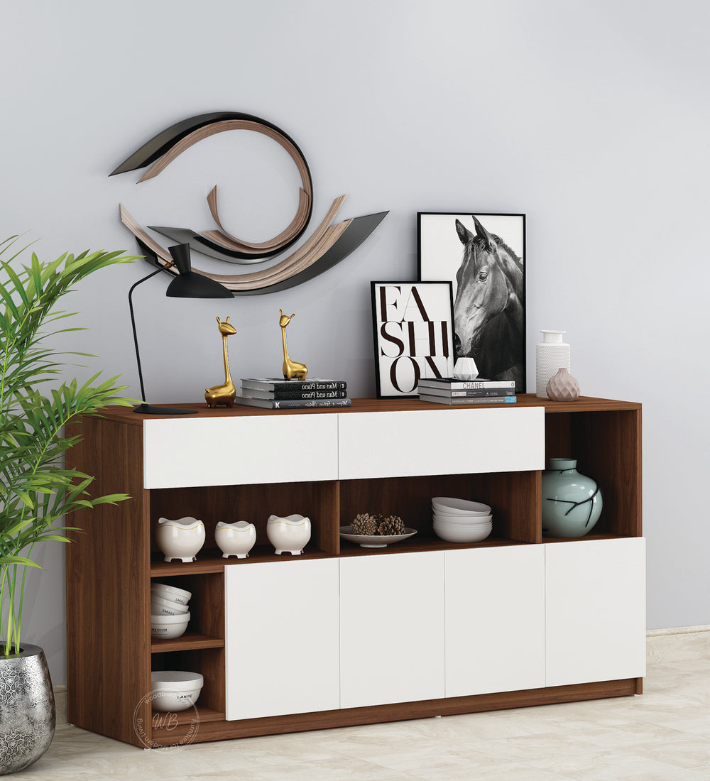 Lisa Side Crockery Unit | Large | Walnut and Frosty White