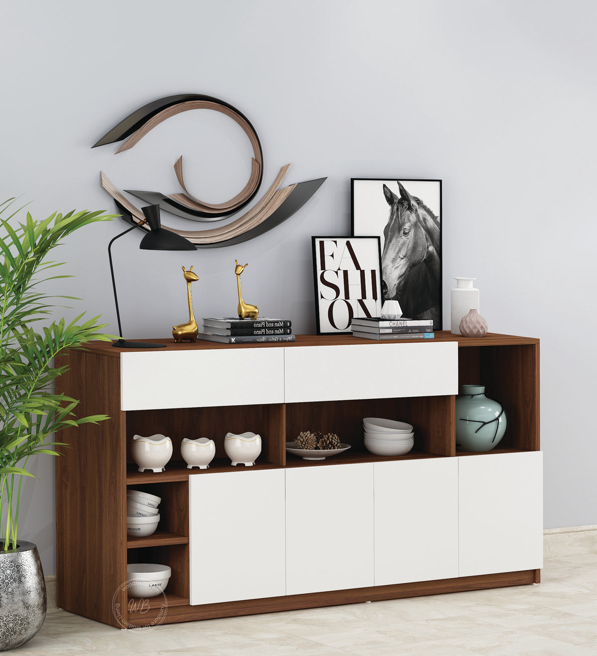 Lisa Side Crockery Unit | Large | Walnut and Frosty White