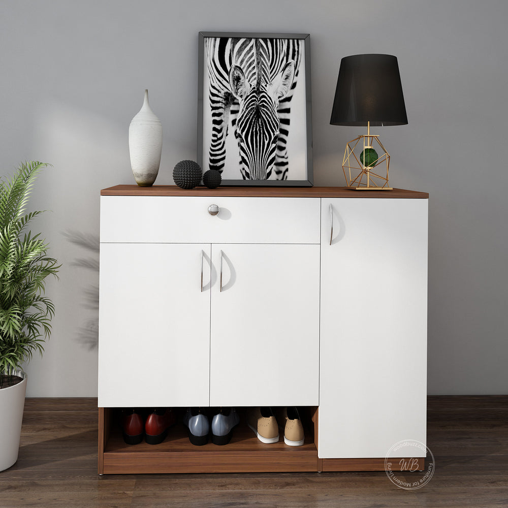 Gleam Shoe Cabinet | Walnut and Frosty White