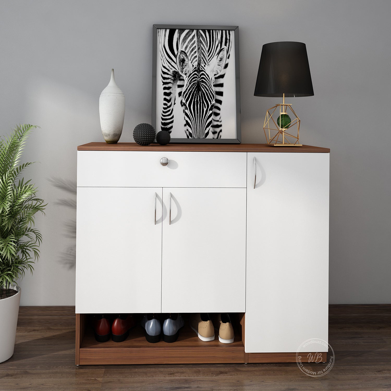 Gleam Shoe Cabinet | Walnut and Frosty White