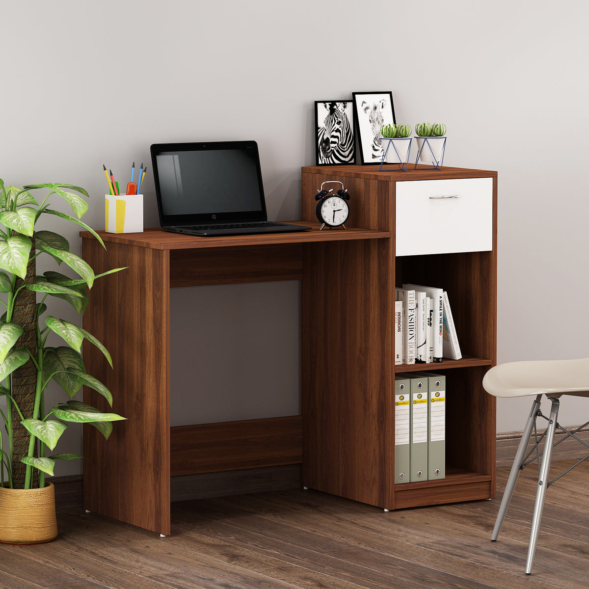 Nova Home office table | Walnut and Frosty White