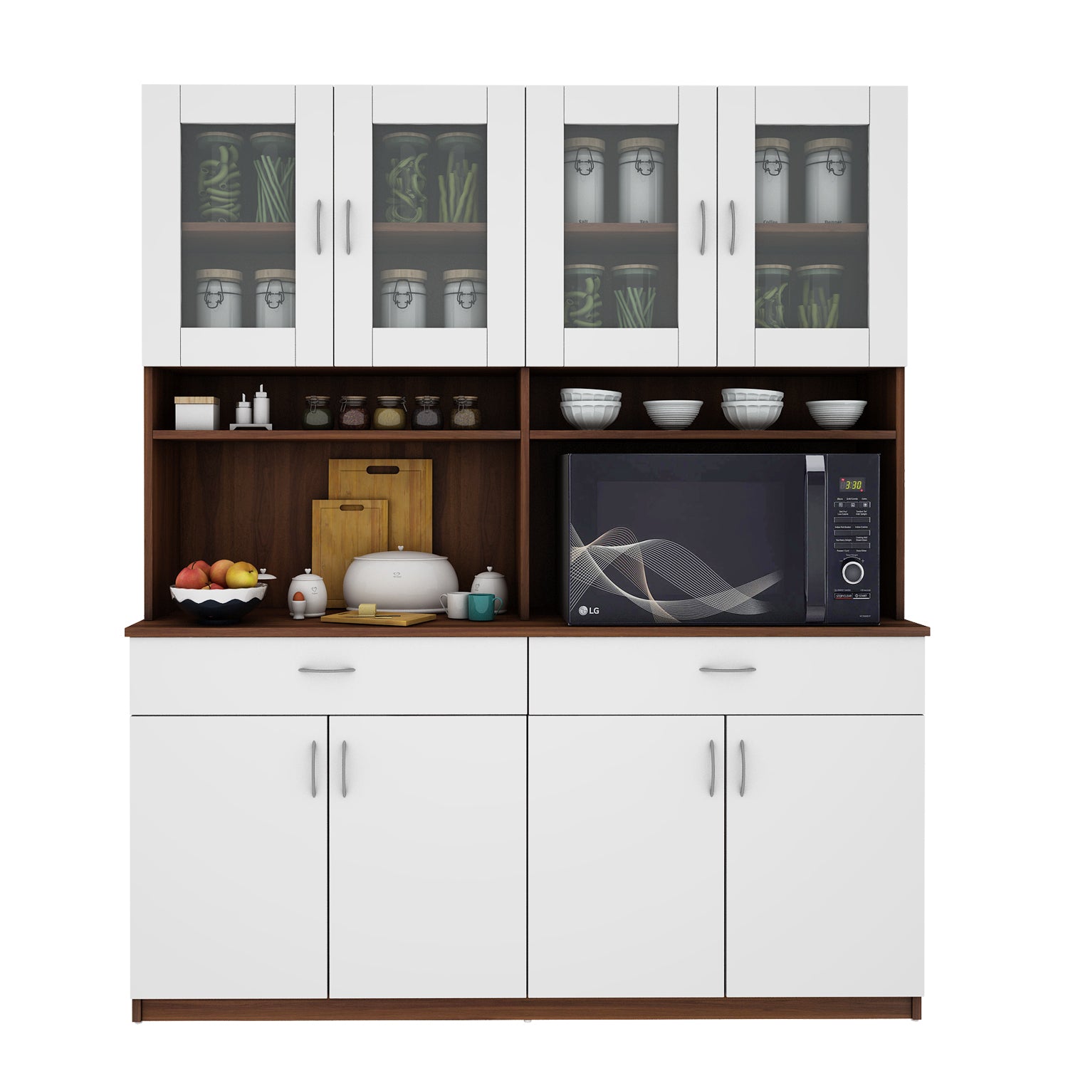 Tyson Crockery Unit | Walnut and Frosty White