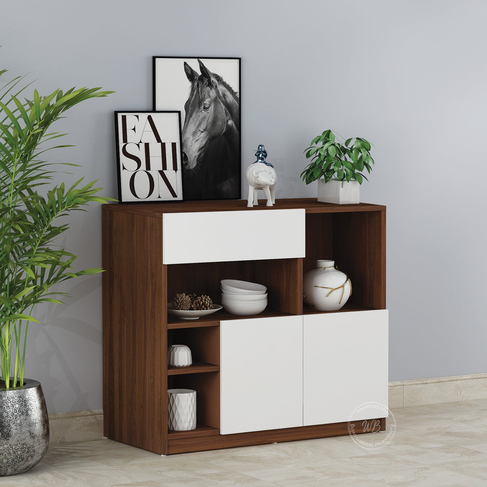 Lisa Side Crockery Unit | Small | Walnut and Frosty White