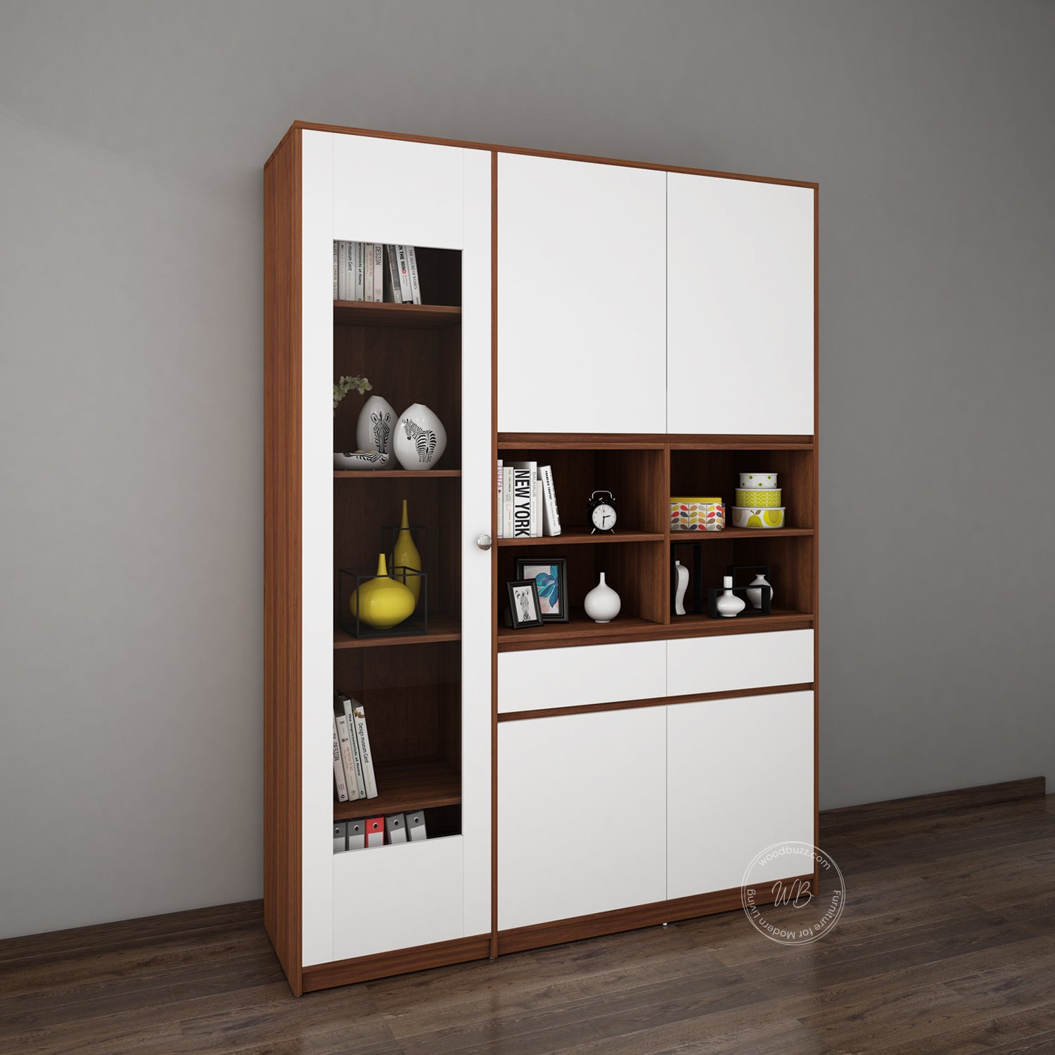Noble Multi Storage Cabinet | Walnut and Frosty White