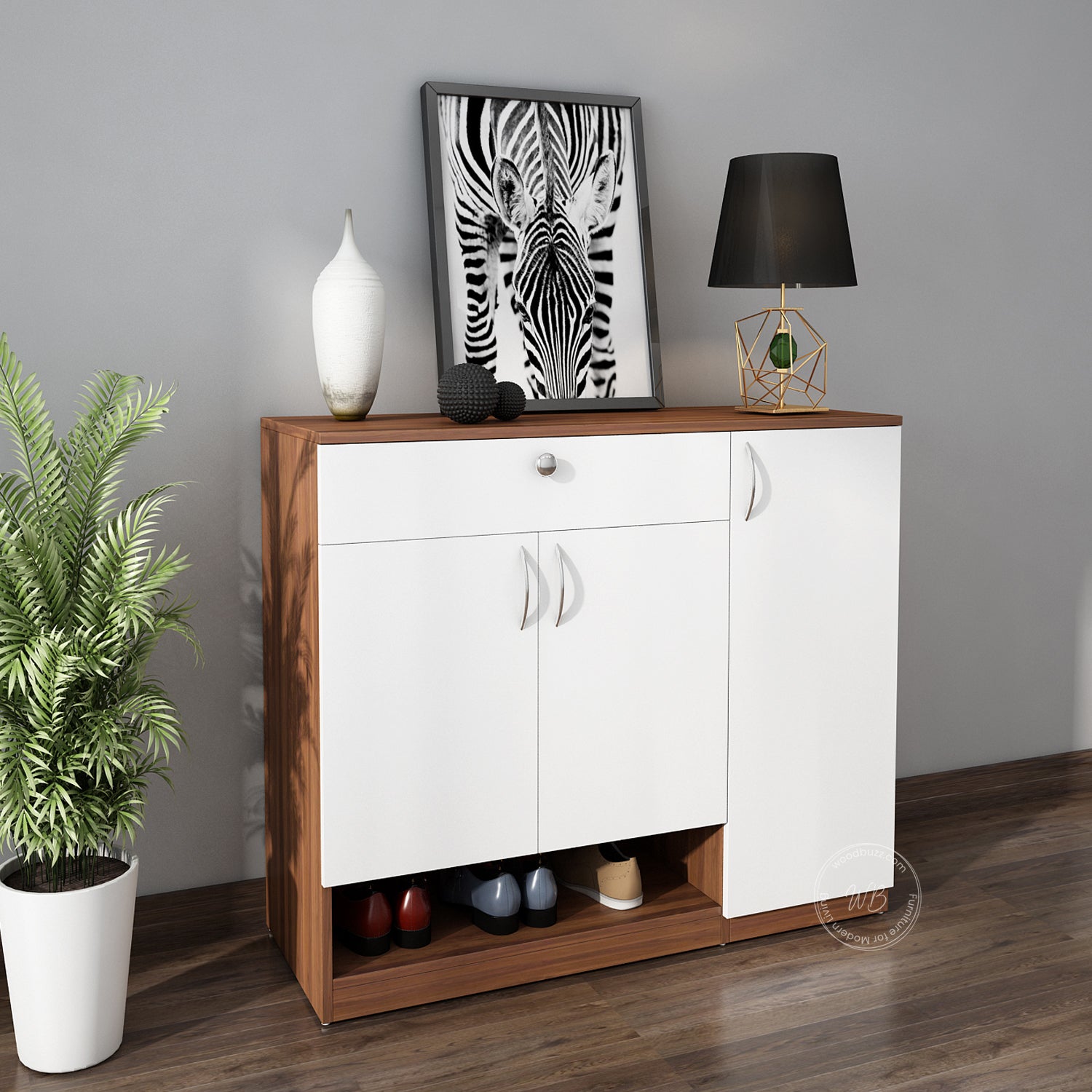 Gleam Shoe Cabinet | Walnut and Frosty White
