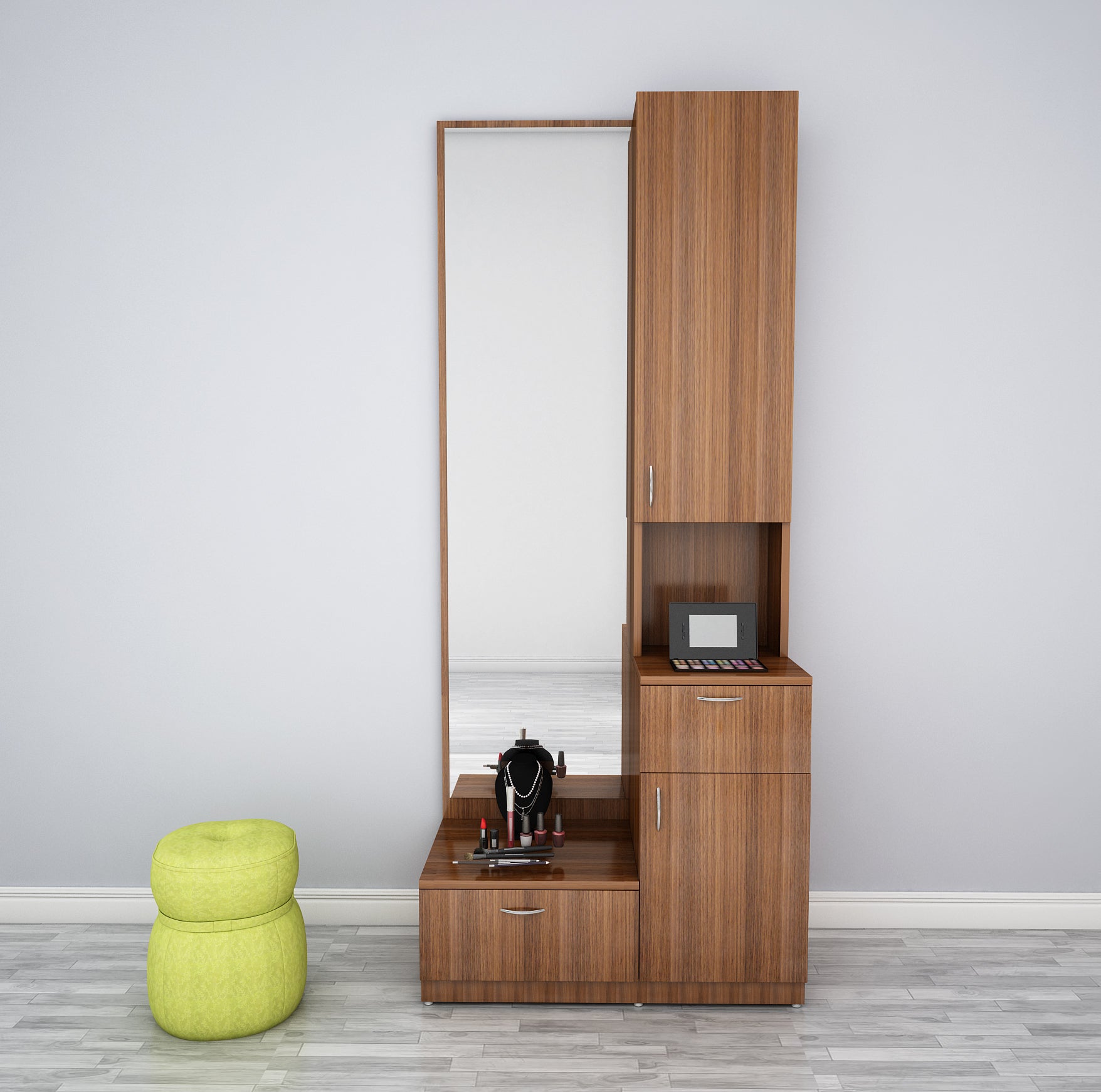 Buy Adolph Dressing Table With Storage Stool (Walnut Finish) at 37% OFF  Online | Wooden Street