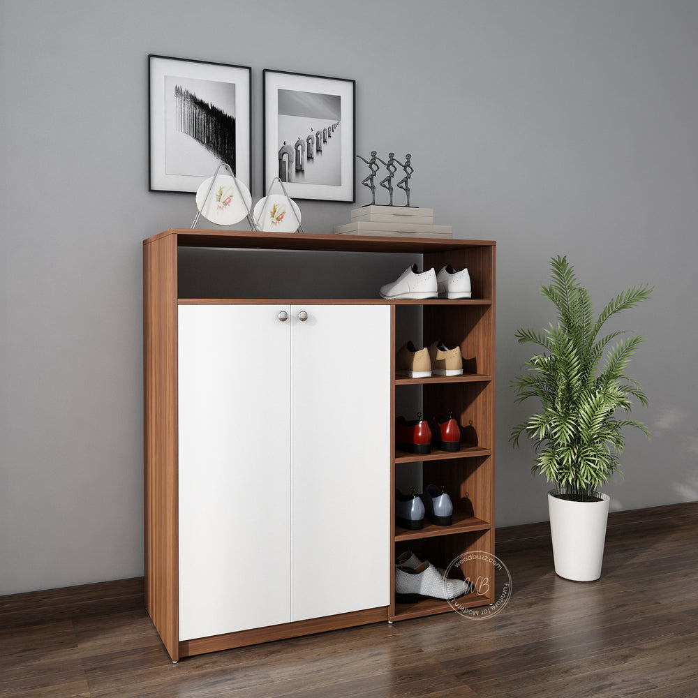 Walk-In Shoe rack | Walnut and Frosty White