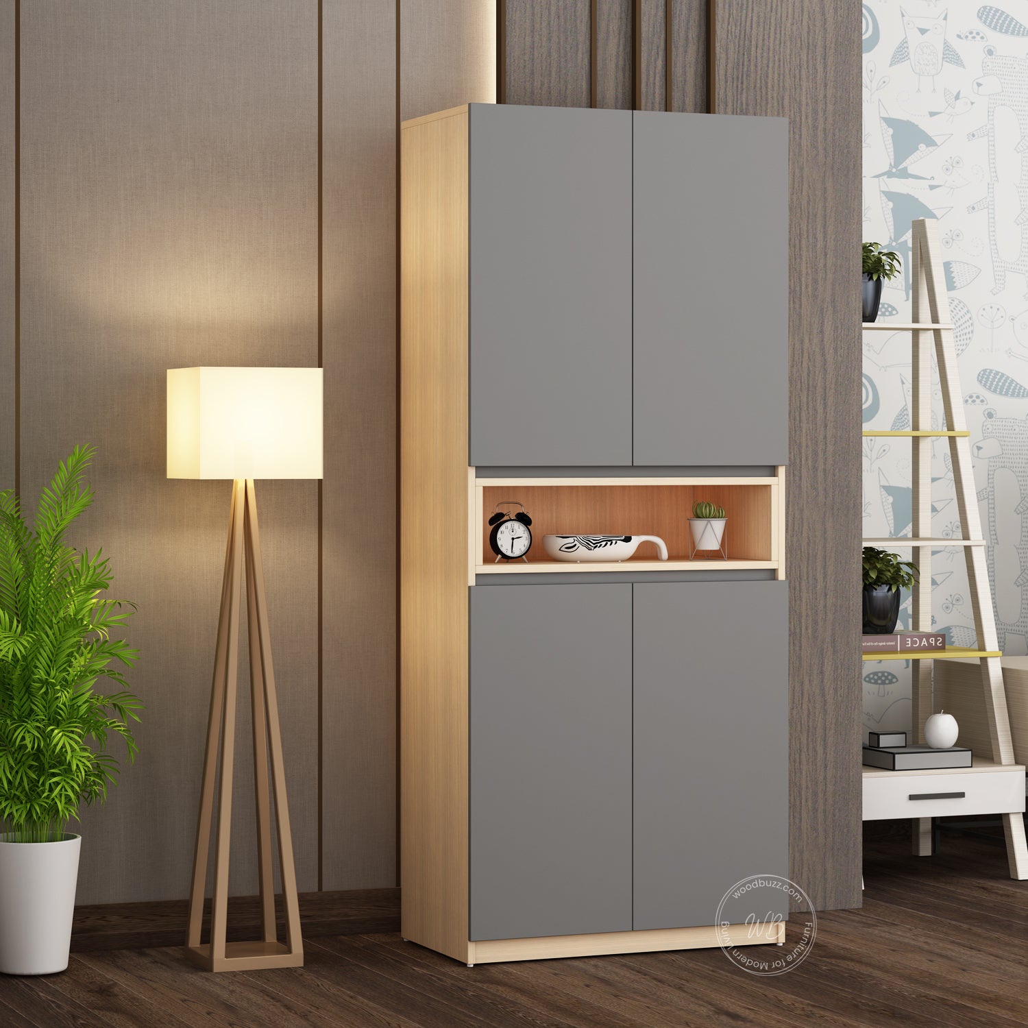 Natron Shoe Cabinet | Grey and Beige Teak