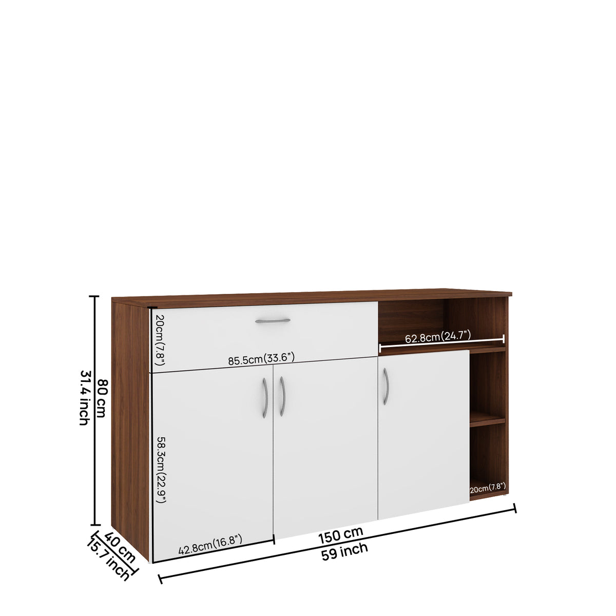 Alex Crockery Unit |  Walnut and Frosty White
