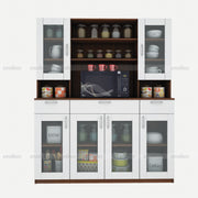 Zeenat Four Door Crockery Unit | Walnut and Frosty White