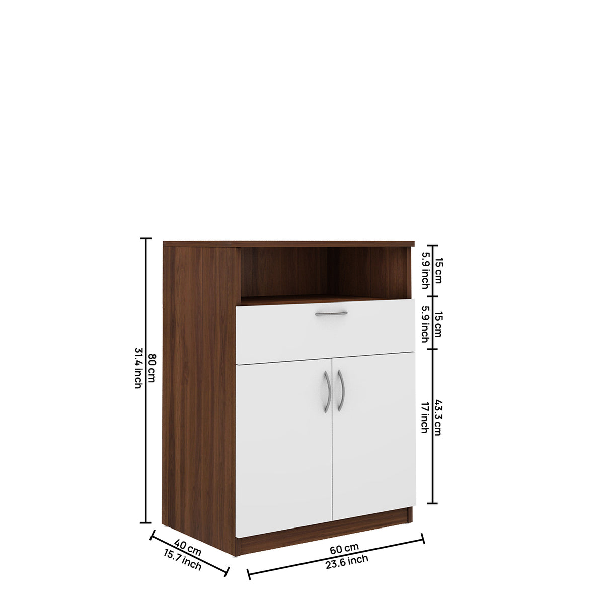 Saturn Crockery Unit | Walnut and Frosty White