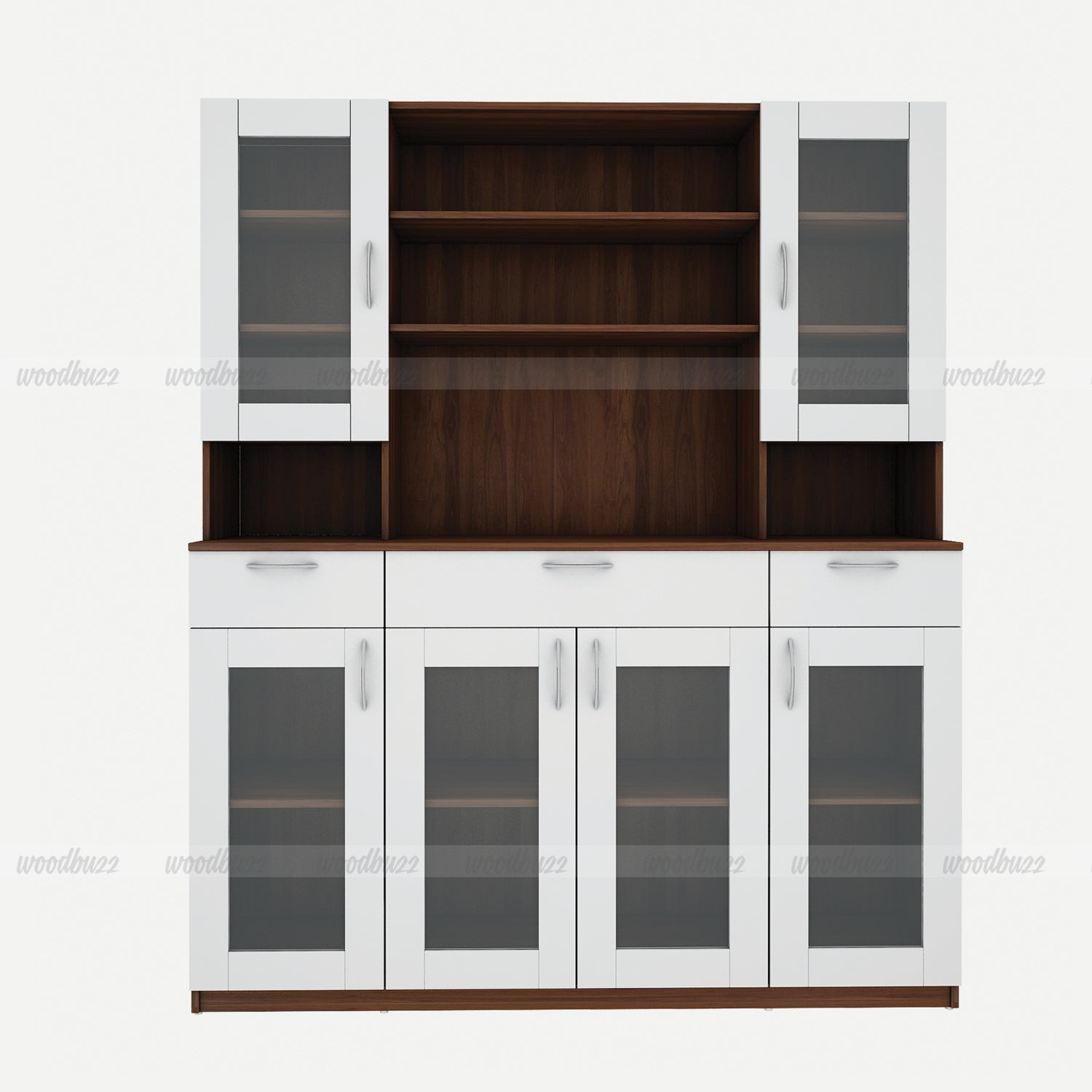Zeenat Four Door Crockery Unit | Walnut and Frosty White