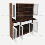 Zeenat Four Door Crockery Unit | Walnut and Frosty White