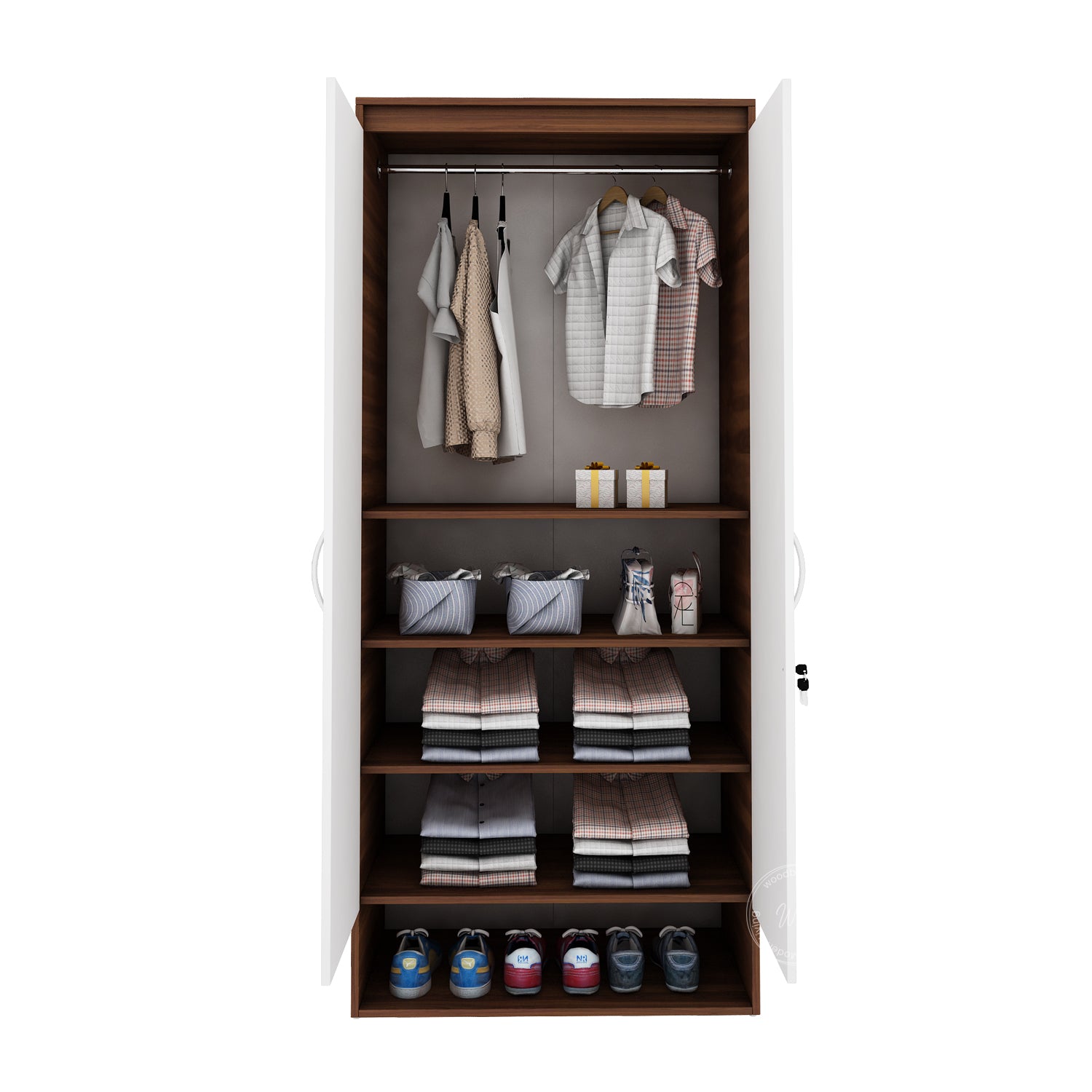 Ivara 2 Door Wardrobe - Walnut & Frosty White