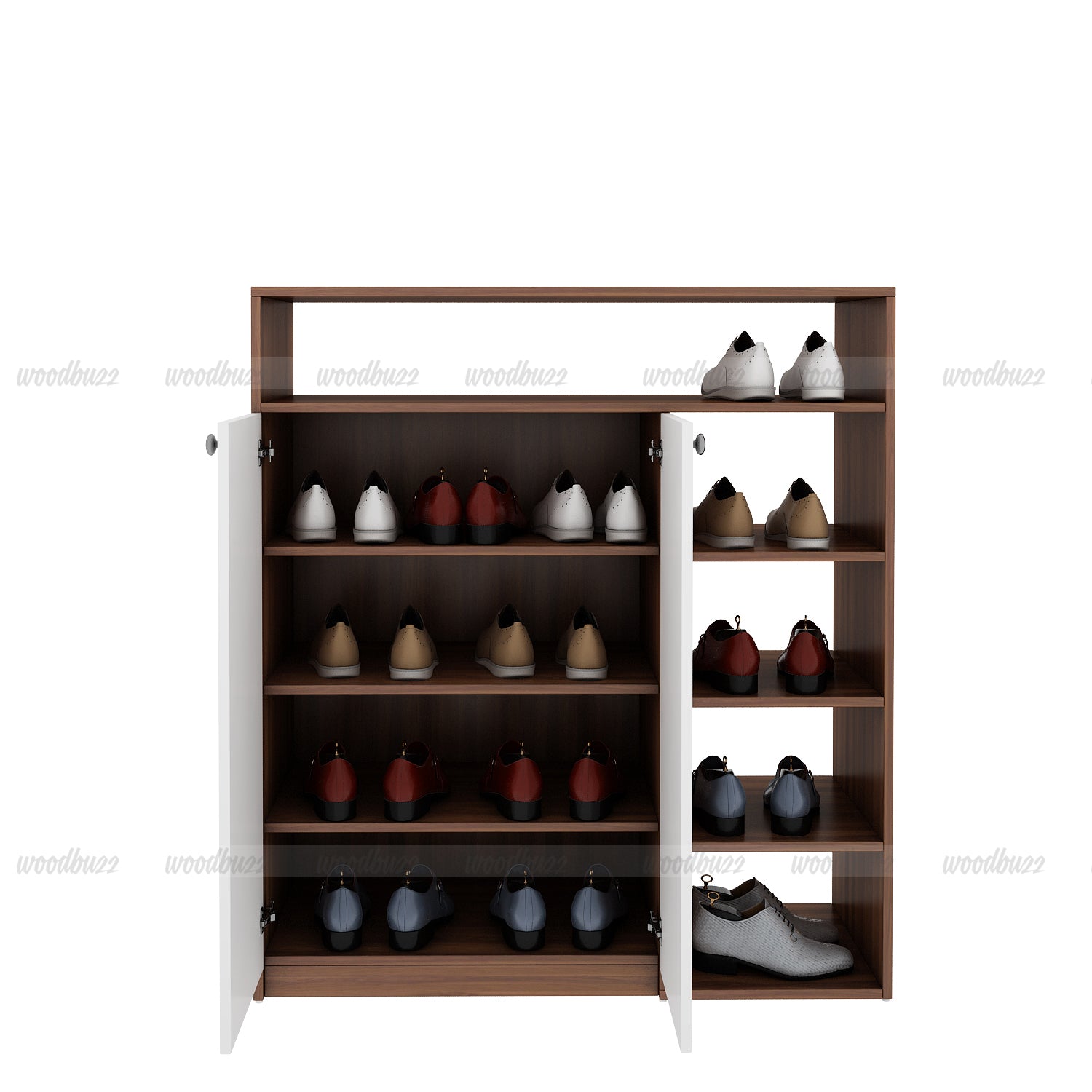 Walk-In Shoe rack | Walnut and Frosty White