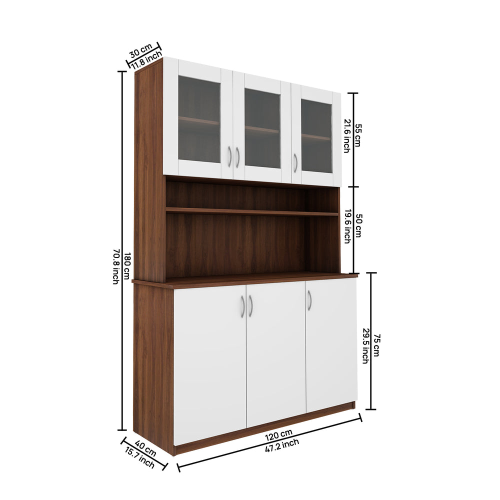 Bristo Crockery Unit | Walnut and Frosty White